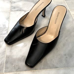 Black leather mules
